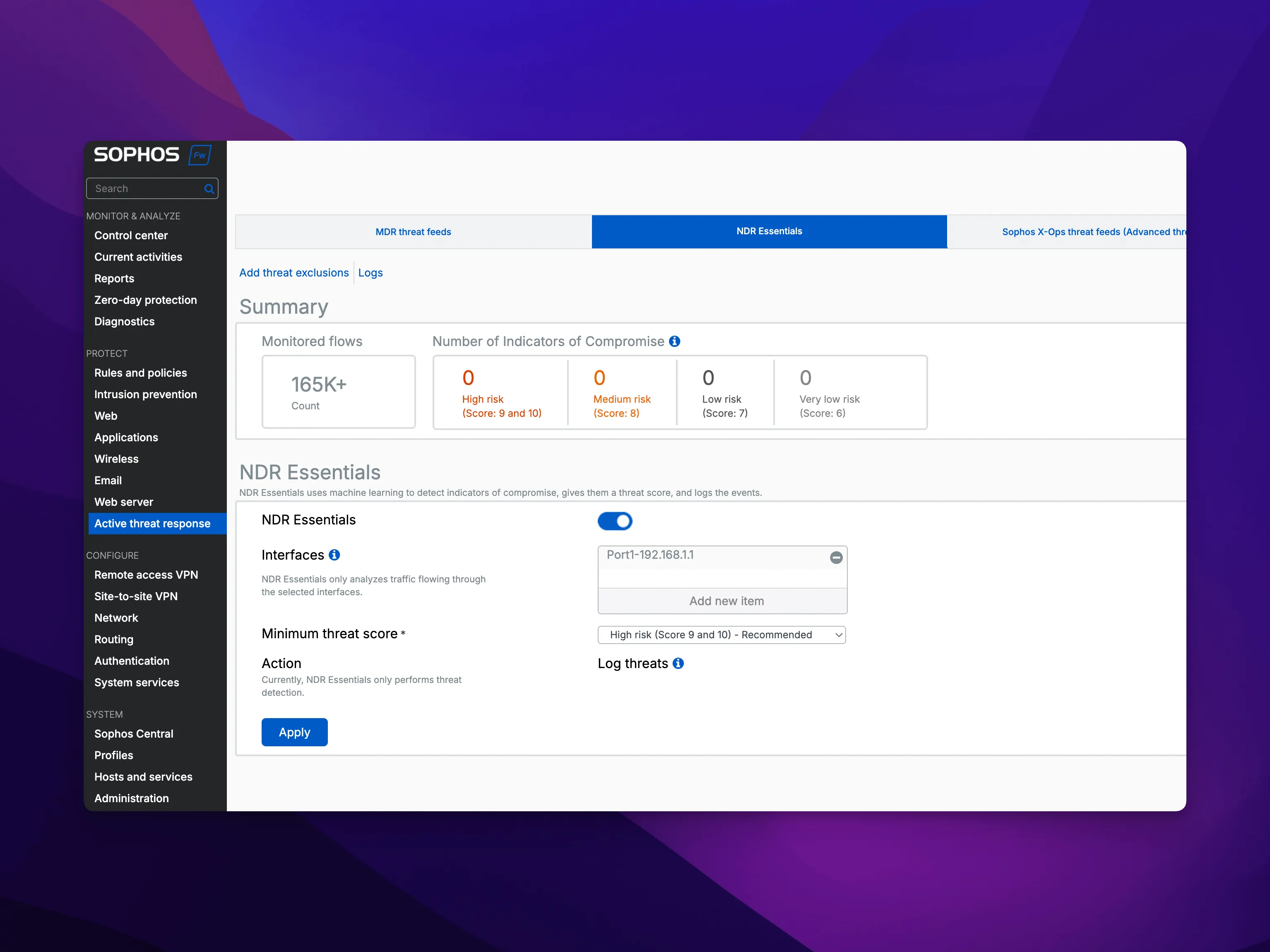 Tetapan NDR Essentials Sophos Firewall v21.5