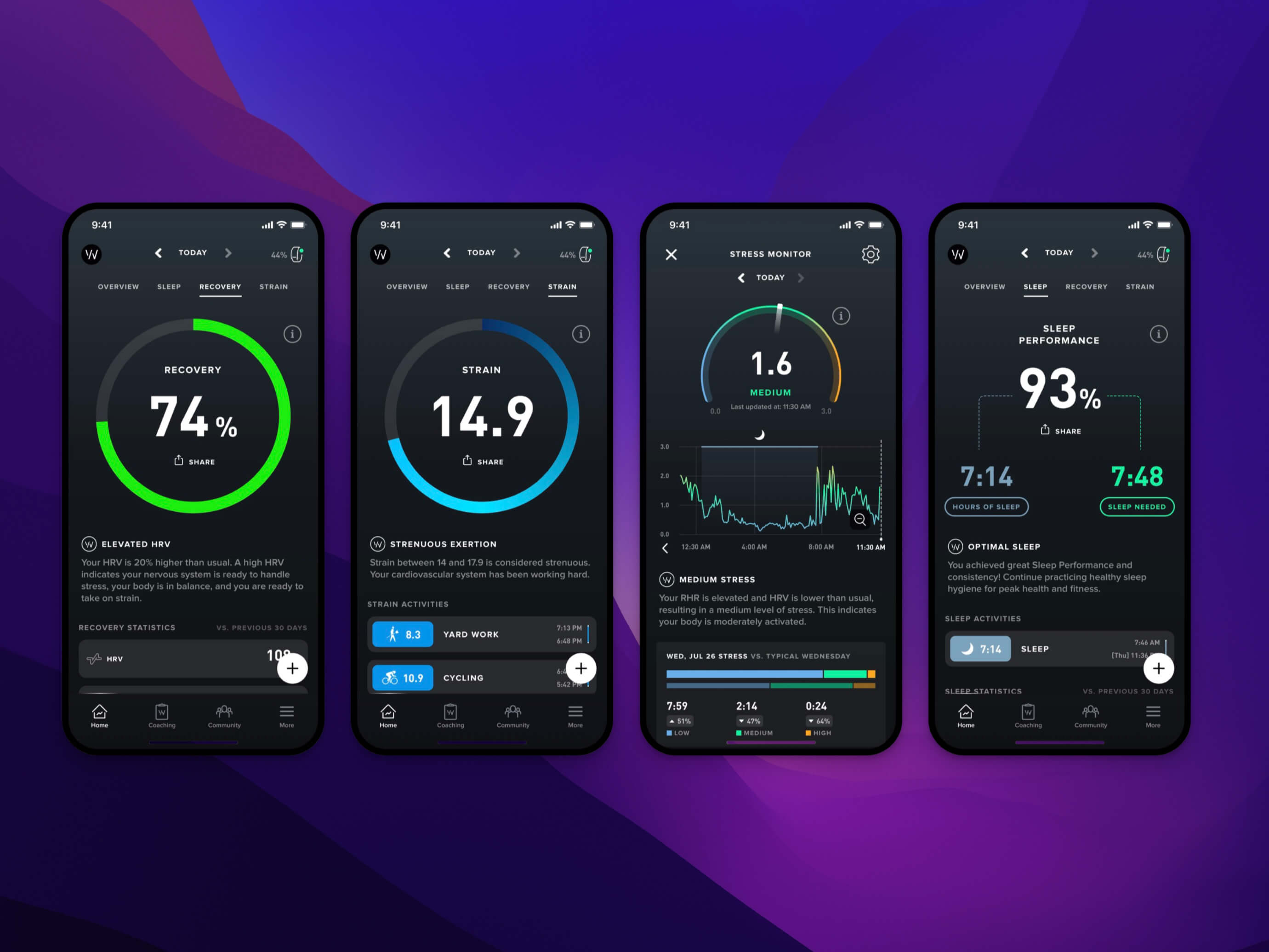 whoop app data recovery strain stress sleep