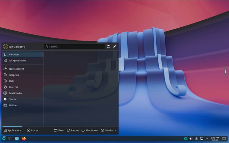 CachyOS KDE অ্যাপ্লিকেশন মেনু এবং একটি প্রচলিত টাস্কবার