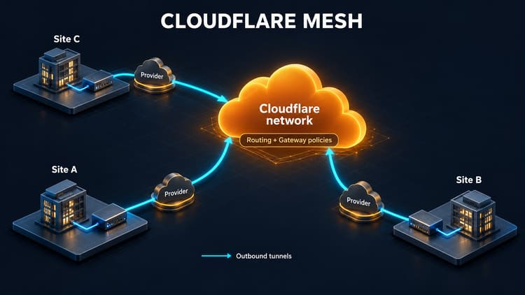 Tre gateway aprono tunnel in uscita verso la rete Cloudflare.