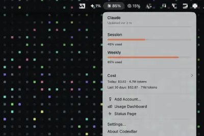 CodexBar：在菜单栏查看 Token 限额（Codex、Claude、Gemini 等）