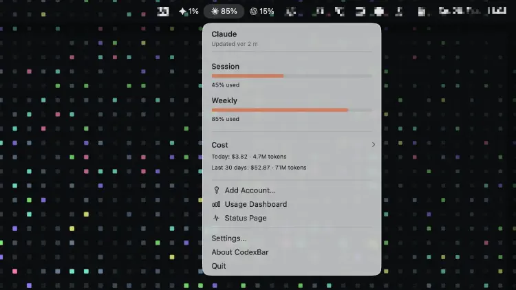CodexBar: лимиты токенов в строке меню (Codex, Claude, Gemini и др.)